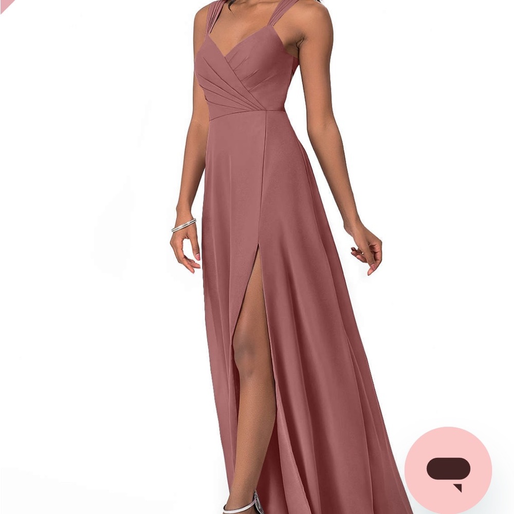 Azazie Nahrin desert rose bridesmaid dress.